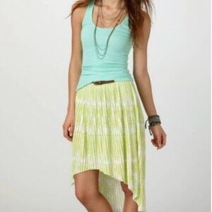 American Eagle | Neon Green Pleated Geometric High Low Skirt